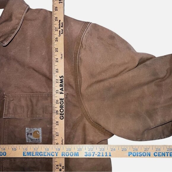 Mens Large Carhartt FR Insulated Bomber Jacket Brown Distressed Thrashed Tan - Picture 5 of 16
